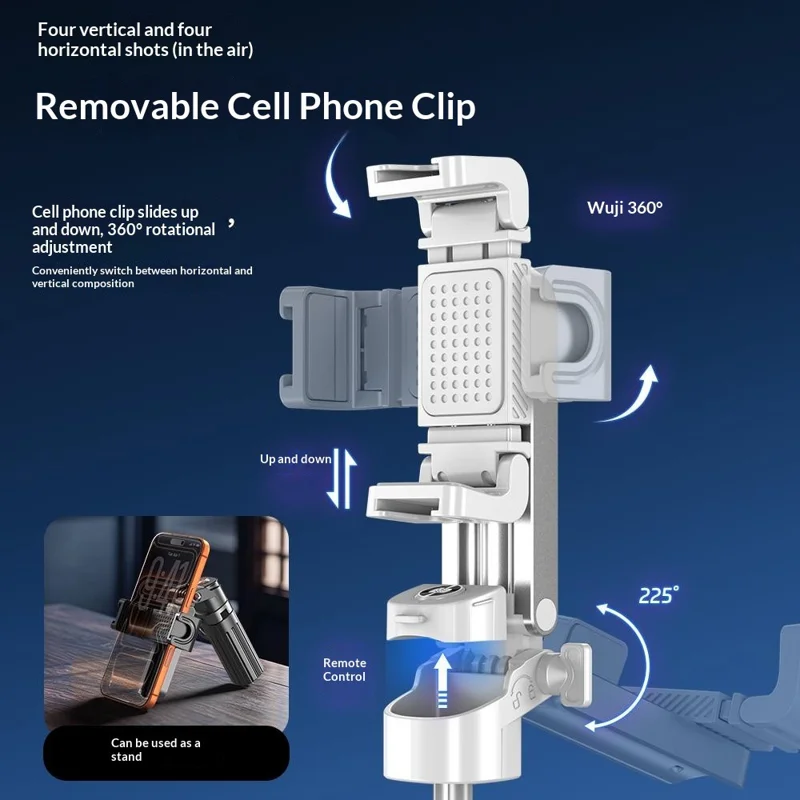 T13Y Bluetooth-kompatibles Selfie-Stick-Stativ mit RGB-Fülllicht, automatischer Öffnung, Handy-Griffhalter – Schwarz