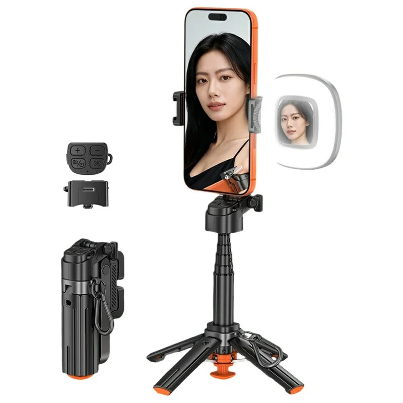 T13Y Bluetooth-compatible Selfie Stick Tripod with Square Fill Light Phone Grip Handle Holder - Black
