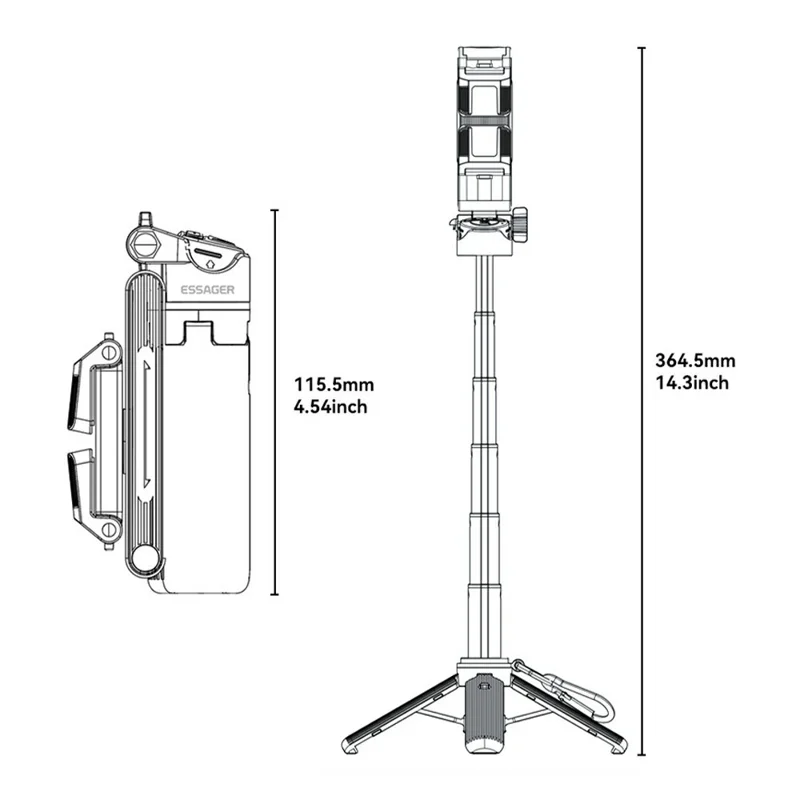 Mini trépied selfie ESSAGER 4 en 1 avec télécommande Bluetooth, support magnétique pour téléphone