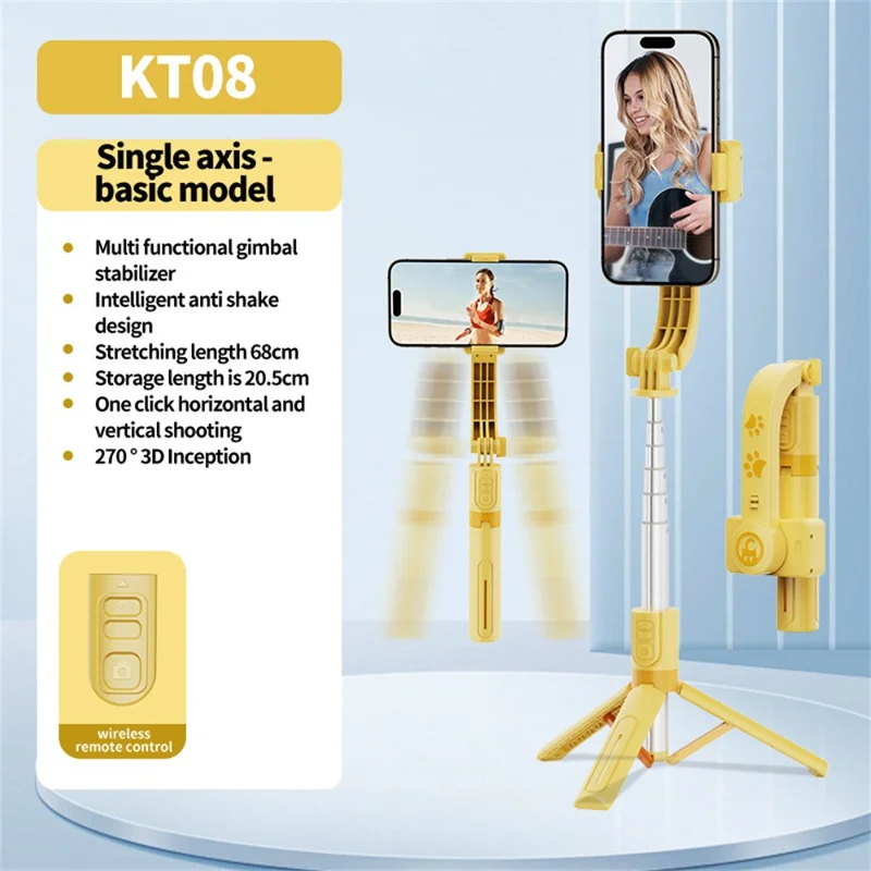 Nacelle stabilisatrice pour téléphone KT08 avec télécommande Bluetooth, trépied antidéplacement, bâton selfie pour vlog et diffusion en direct