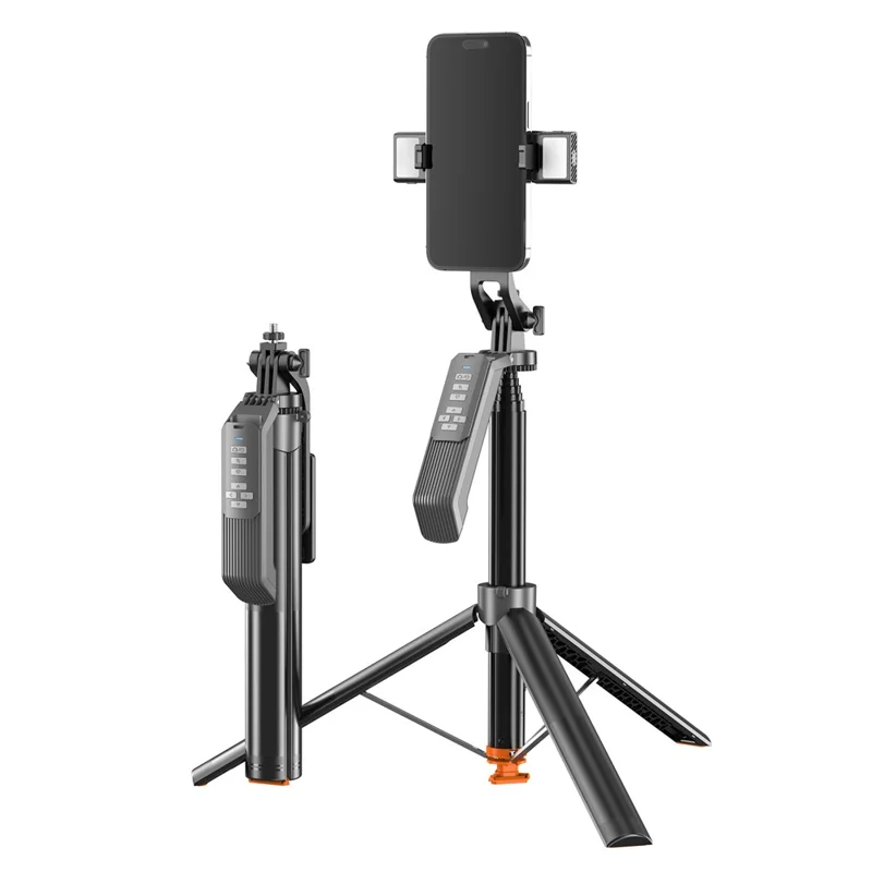 T02TK 360 Degrees Rotation Selfie Stick Tripod with 2Pcs Detachable Beauty Lights Bluetooth-compatible Remote Control Phone Tripod Stand - Black