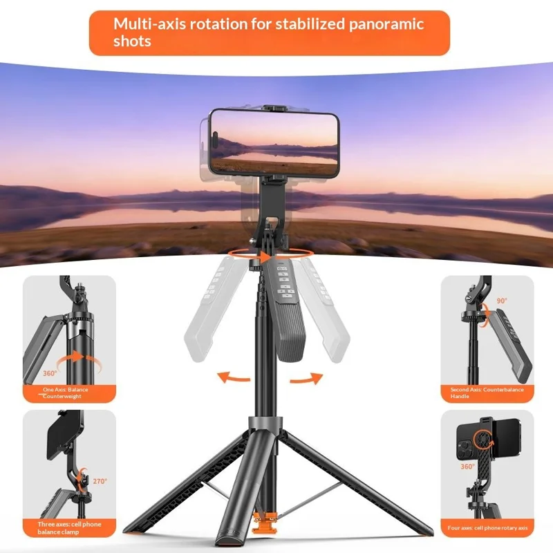 T02TK 360 Degrees Rotation Selfie Stick Tripod with 2Pcs Detachable Beauty Lights Bluetooth-compatible Remote Control Phone Tripod Stand - Black