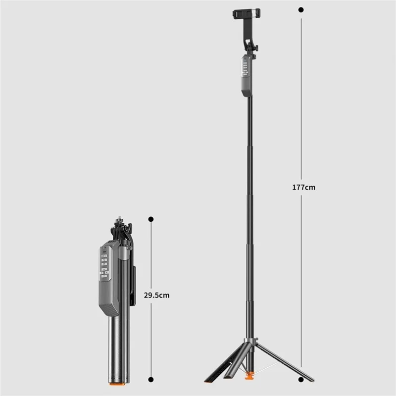 T02TK Selfie Stick Tripod with Single Removable Rotating Square Light 360 Degrees Rotation Remote Control Phone Tripod Stand