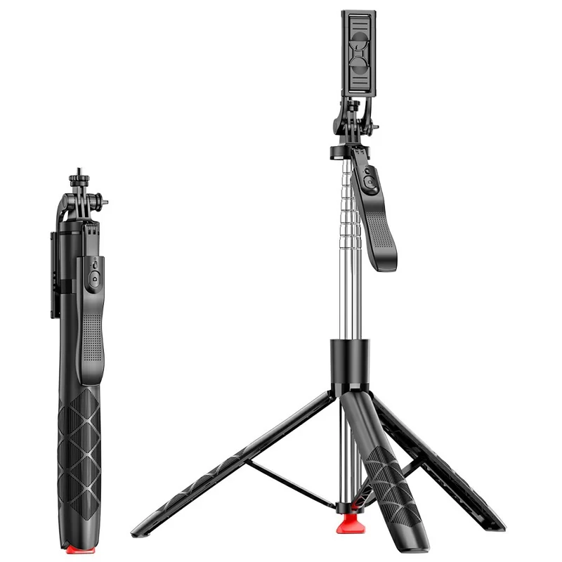 L15-TT 1.8m Auto Pop Open Tripod Selfie Stick Remote Control Bluetooth-compatible Stainless Steel Adjustable Stand for Photography - Black