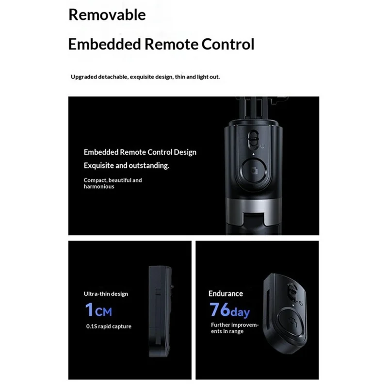 X188 Bluetooth-compatible Selfie Stick 3-Axis Stabilization 1.88m Extendable Tripod with Remote Control for Photography - Black