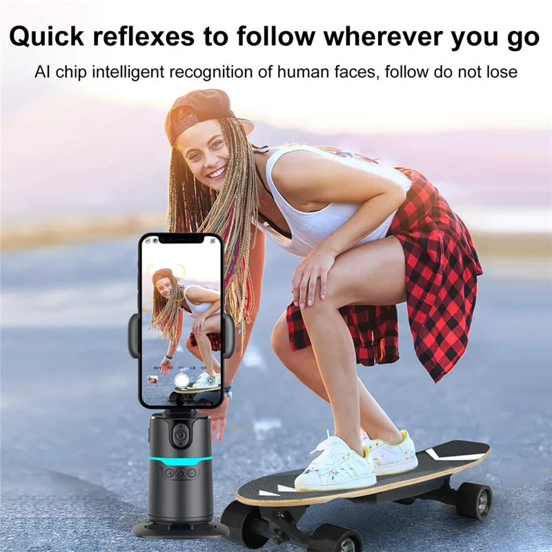 Q14 AI Smart Tracking Gimbal 360 Degree Automatic Face Following Phone Stabilizer with Remote - Black