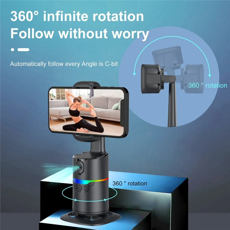 Q14 AI Smart Tracking Gimbal 360 Degree Automatic Face Following Phone Stabilizer with Remote - Black