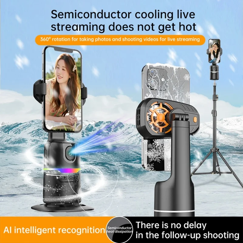 Q15 Phone Cooling Gimbal 360 Degree Auto Tracking Gimbal AI Face Follow Shooting Stabilizer for Live Streaming Vlog