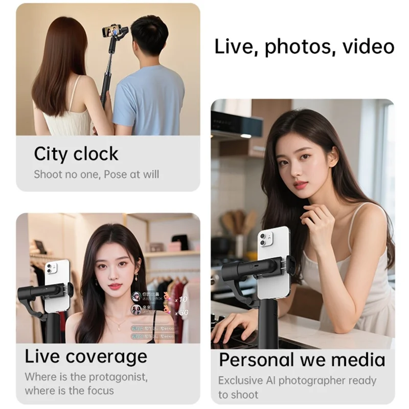 Q18 AI Smart Face Tracking Phone Stabilizer Gimbal Dual Axis Anti-Shake Selfie Stick with Tripod for Live Streaming