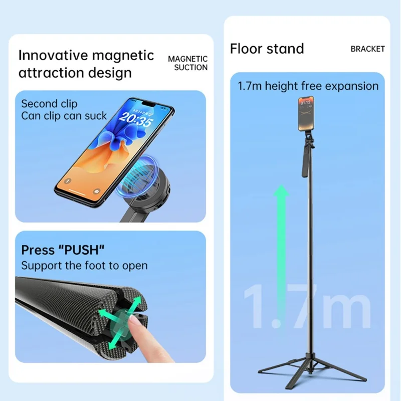 K05 Magnetic Tripod Selfie Stick Bluetooth-compatible Remote Control Foldable Phone Holder for Photography