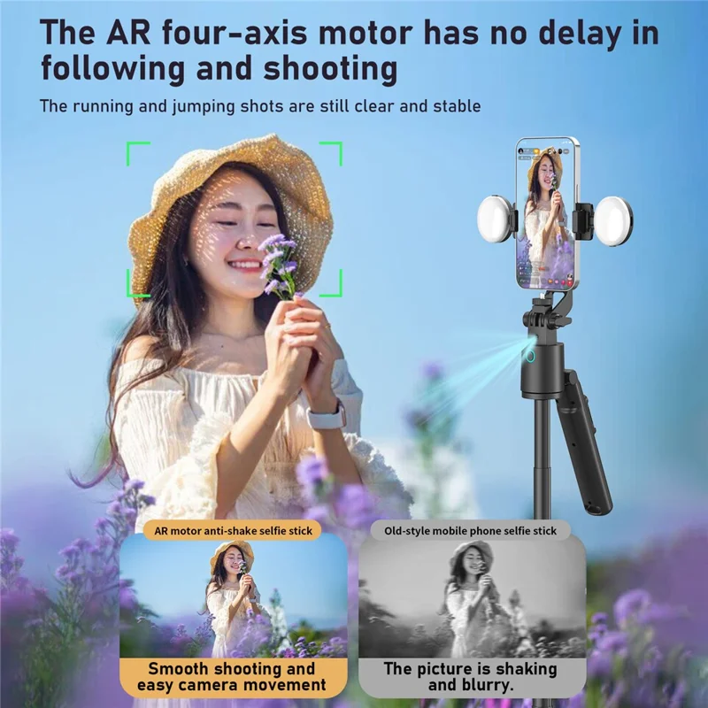 Q16 Smart AI Gimbal Selfie Stick Auto Tracking Face Follow 360 Degree Rotation Anti-shake Stabilizer
