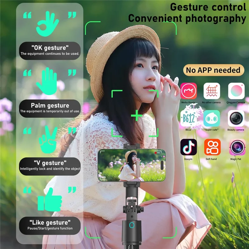 Q16 Smart AI Gimbal Selfie Stick Auto Tracking Face Follow 360 Degree Rotation Anti-shake Stabilizer