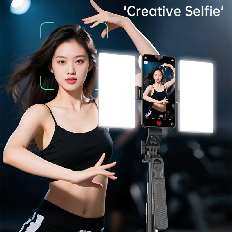 K06 Magnetic Selfie Stick with 2Pcs Fill Lights Bluetooth-compatible Tripod Stand Extendable Phone Holder for Photography