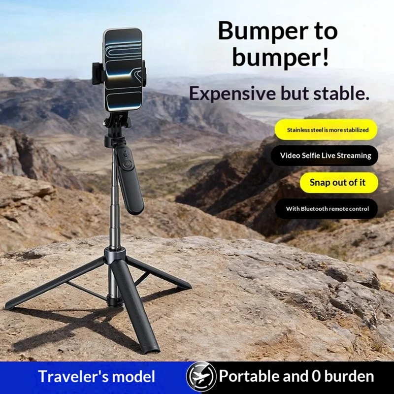 X2 Bluetooth-compatible Selfie Stick Tripod with Remote Control 1.3m Extendable 4-Axis Stabilization Phone Holder for Live Streaming - Black