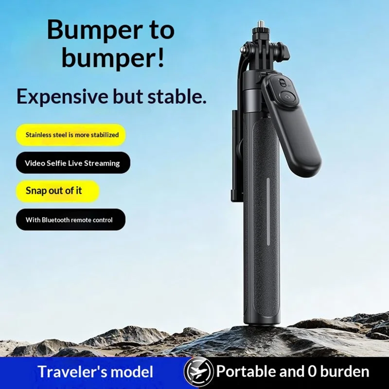 X2 Bluetooth-compatible Selfie Stick Tripod with Remote Control 1.3m Extendable 4-Axis Stabilization Phone Holder for Live Streaming - Black