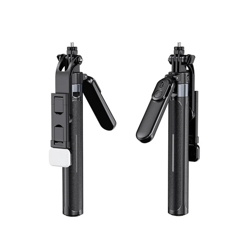 X2 Bluetooth-compatible Selfie Stick Tripod with Remote Control & Single Fill Light 1.3m Extendable 4-Axis Stabilization Phone Holder for Live Streaming - Black