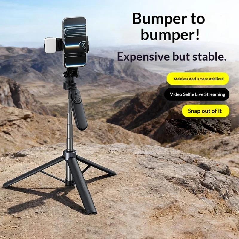 X2 Bluetooth-compatible Selfie Stick Tripod with Remote Control & Single Fill Light 1.3m Extendable 4-Axis Stabilization Phone Holder for Live Streaming - Black