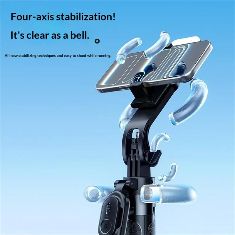 X2 Bluetooth-compatible Selfie Stick Tripod with Remote Control & Single Fill Light 1.3m Extendable 4-Axis Stabilization Phone Holder for Live Streaming - Black
