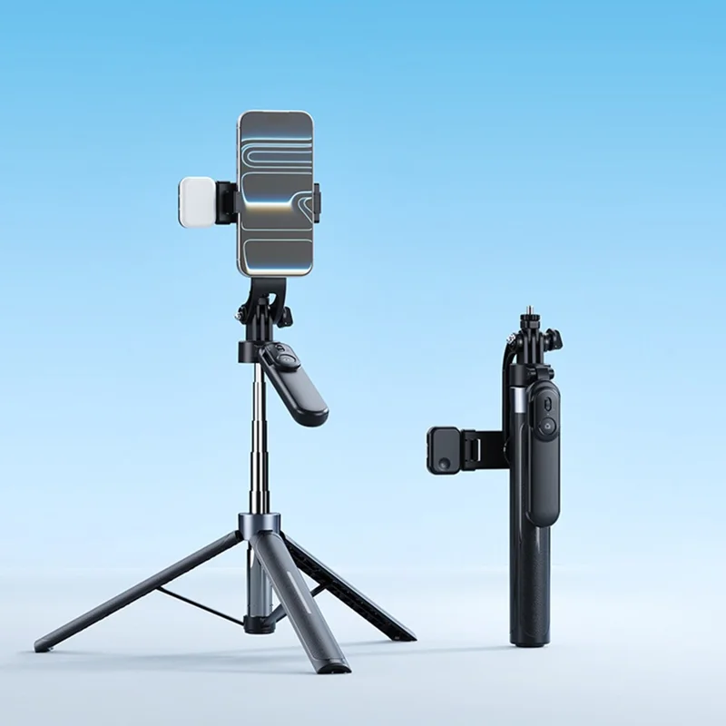 X2 Bluetooth-compatible Selfie Stick Tripod with Remote Control & Single Fill Light 1.3m Extendable 4-Axis Stabilization Phone Holder for Live Streaming - Black