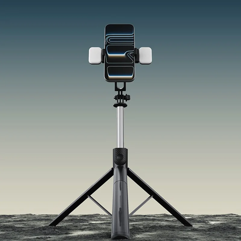 X5SE Selfie-Stick Stativ mit 2 Stk. Ausgleichslicht 1,7 m Verlängerung Bluetooth-fähige Fernbedienung Tragbarer Live-Streaming-Handyhalter – Schwarz