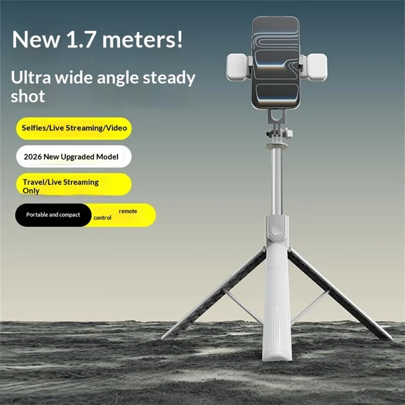 X5SE Selfie-Stick Stativ mit 2 Stk. Ausgleichslicht 1,7 m Verlängerung Bluetooth-fähige Fernbedienung Tragbarer Live-Streaming-Handyhalter – Schwarz