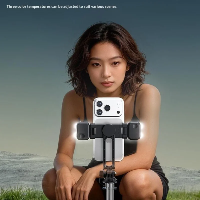 X5SE Selfie-Stick Stativ mit 2 Stk. Ausgleichslicht 1,7 m Verlängerung Bluetooth-fähige Fernbedienung Tragbarer Live-Streaming-Handyhalter – Schwarz