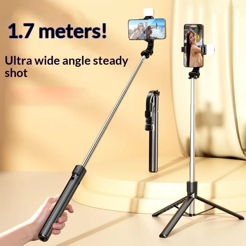 S6 Bluetooth-compatible Selfie Stick 3-Axis Stabilization 1.7m Extendable Tripod Phone Holder with Remote Control for Photography Live Streaming - Black