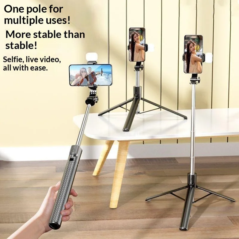 S6 Bluetooth-compatible Selfie Stick 3-Axis Stabilization 1.7m Extendable Tripod Phone Holder with Remote Control for Photography Live Streaming - Black