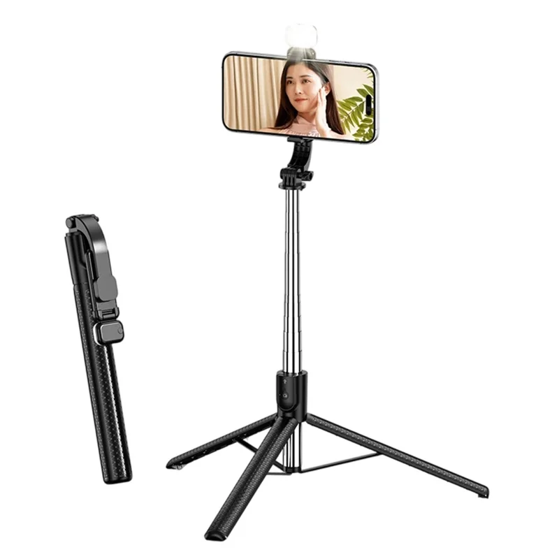 S6 Bluetooth-compatible Remote Control Selfie Stick with LED Fill Light 3-Axis Stabilization 1.7m Extendable Tripod Phone Holder with for Photography Live Streaming - Black