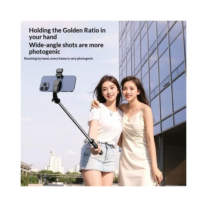 S6 Bluetooth-compatible Remote Control Selfie Stick with LED Fill Light 3-Axis Stabilization 1.7m Extendable Tripod Phone Holder with for Photography Live Streaming - Black