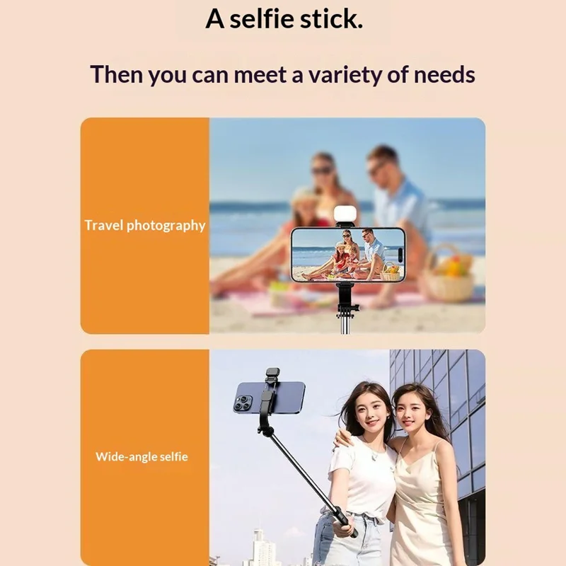S6 Bluetooth-compatible Remote Control Selfie Stick with LED Fill Light 3-Axis Stabilization 1.7m Extendable Tripod Phone Holder with for Photography Live Streaming - Black