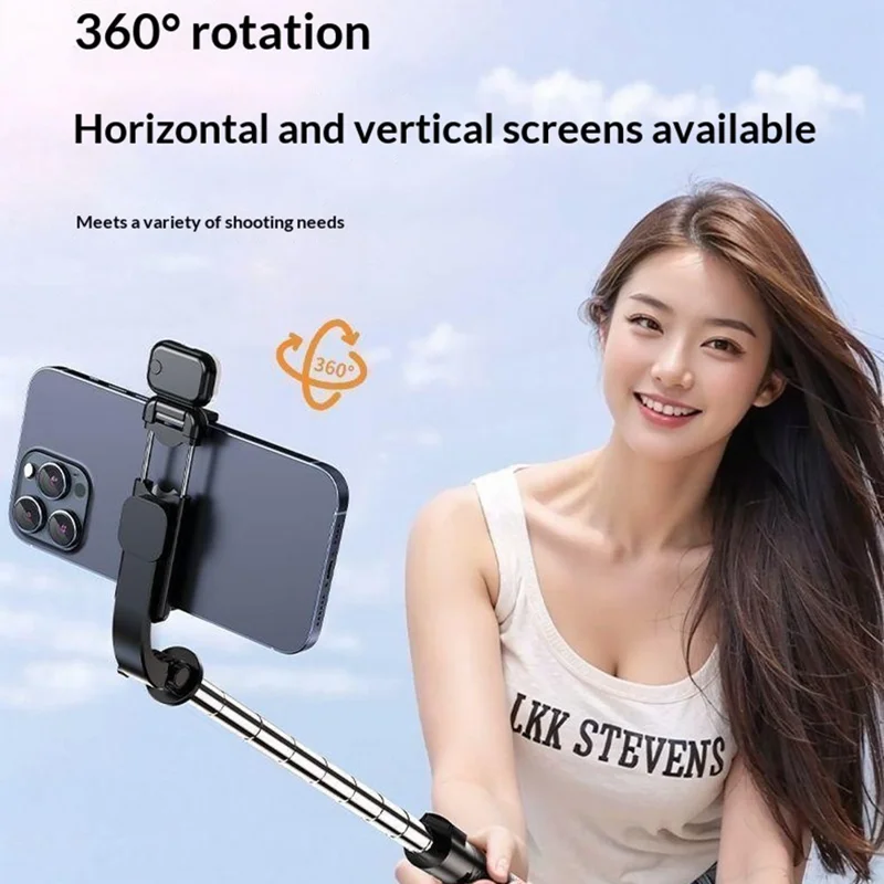 S6 Bluetooth-compatible Remote Control Selfie Stick with LED Fill Light 3-Axis Stabilization 1.7m Extendable Tripod Phone Holder with for Photography Live Streaming - Black