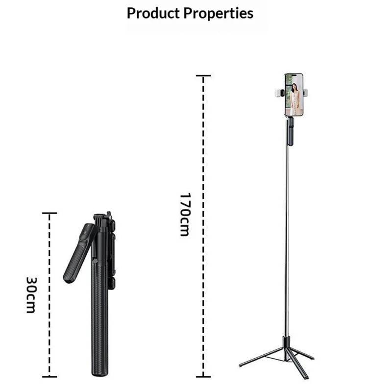 S7 Portable Bluetooth-compatible Remote Control Selfie Stick 1.7m Extendable Tripod Stand 4-Axis Anti-Shake Gimbal Phone Holder for Live Streaming Photography - Black