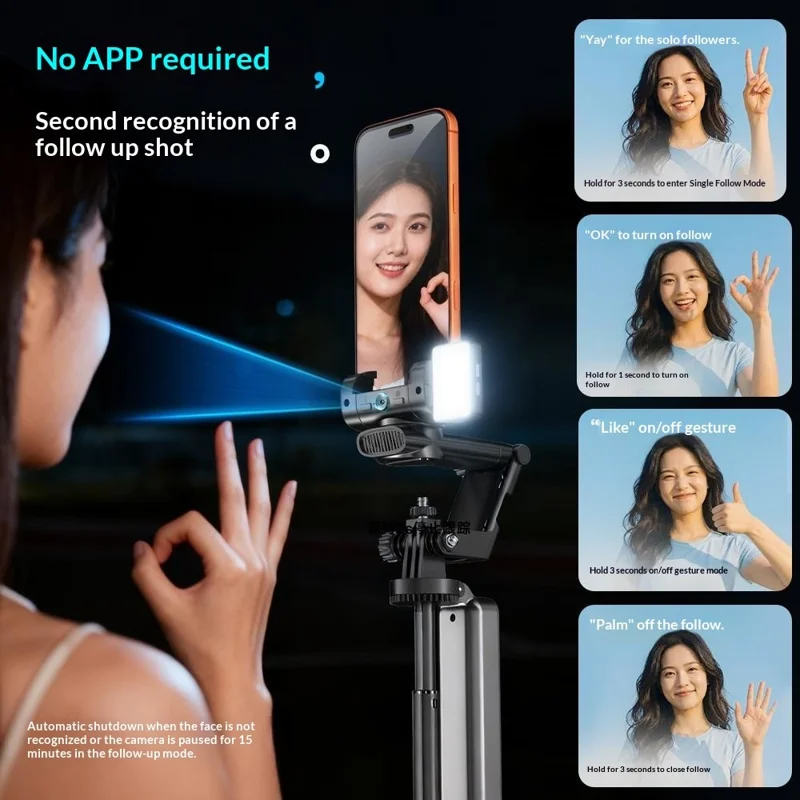 Q54 AI Gimbal Selfie Stick with Face Tracking Magnetic RGB Fill Light Extendable Phone Tripod Stand for Live Streaming