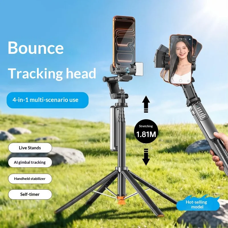 Q54 AI Gimbal Selfie Stick with Face Tracking Magnetic RGB Fill Light Extendable Phone Tripod Stand for Live Streaming