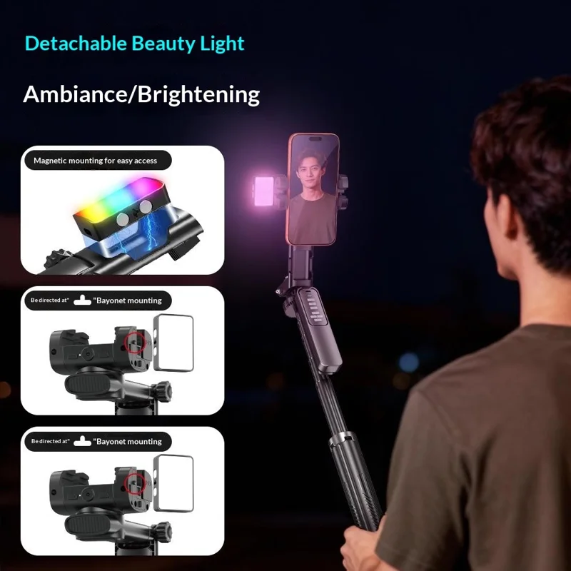 Q54 AI Gimbal Selfie Stick with Face Tracking Magnetic RGB Fill Light Extendable Phone Tripod Stand for Live Streaming