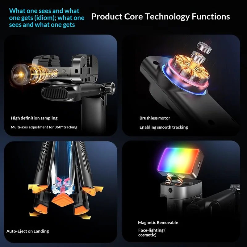 Q54 AI Gimbal Selfie Stick with Face Tracking Magnetic RGB Fill Light Extendable Phone Tripod Stand for Live Streaming