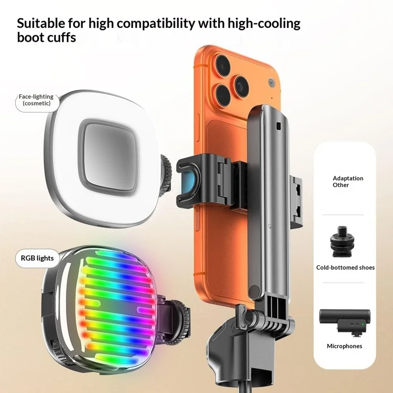 T35 Tripé Automático Extensível com Suporte de Telemóvel Anti-Vibração e Luz de Preenchimento RGB, Vara de Selfie com Bluetooth - Preto