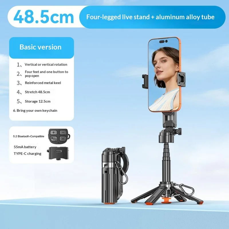 T13Y-C Magnetic Phone Holder Auto Pop-Up Tripod Extendable Selfie Stick with Bluetooth-compatible Remote for Photography - Black