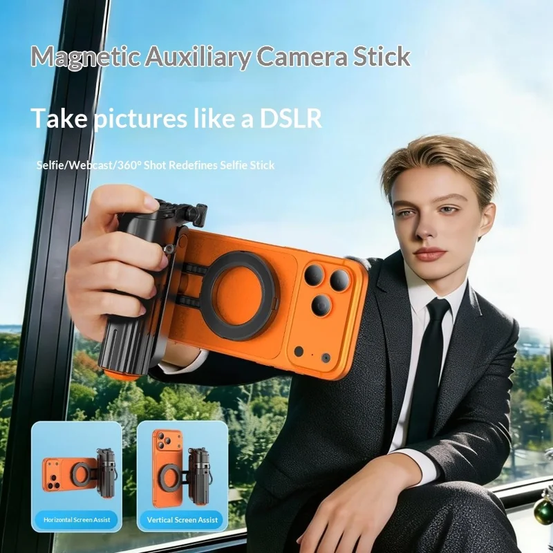 T13Y-C Magnetic Phone Holder Auto Pop-Up Tripod Extendable Selfie Stick with Bluetooth-compatible Remote for Photography - Black