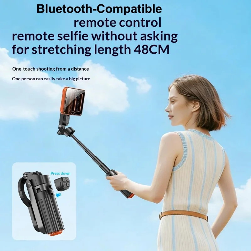 T13Y-C Magnetic Phone Holder Auto Pop-Up Tripod Extendable Selfie Stick with Bluetooth-compatible Remote for Photography - Black