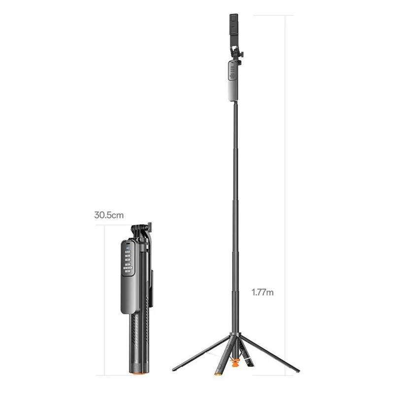 T05TK Bluetooth-compatible Tripod Selfie Stick with F1 Fill Light Auto-Open Gimbal Stabilizer Remote Control Phone Stand for Photography - Black