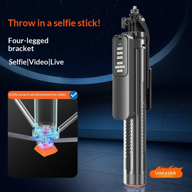 T05TK Bluetooth-compatible Tripod Selfie Stick with F1 Fill Light Auto-Open Gimbal Stabilizer Remote Control Phone Stand for Photography - Black