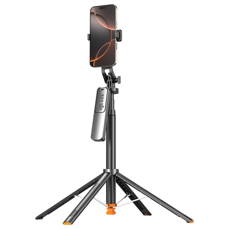 T05TK Bluetooth-compatible Tripod Selfie Stick with F2 Fill Lights Auto-Open Gimbal Stabilizer Remote Control Phone Stand for Photography - Black