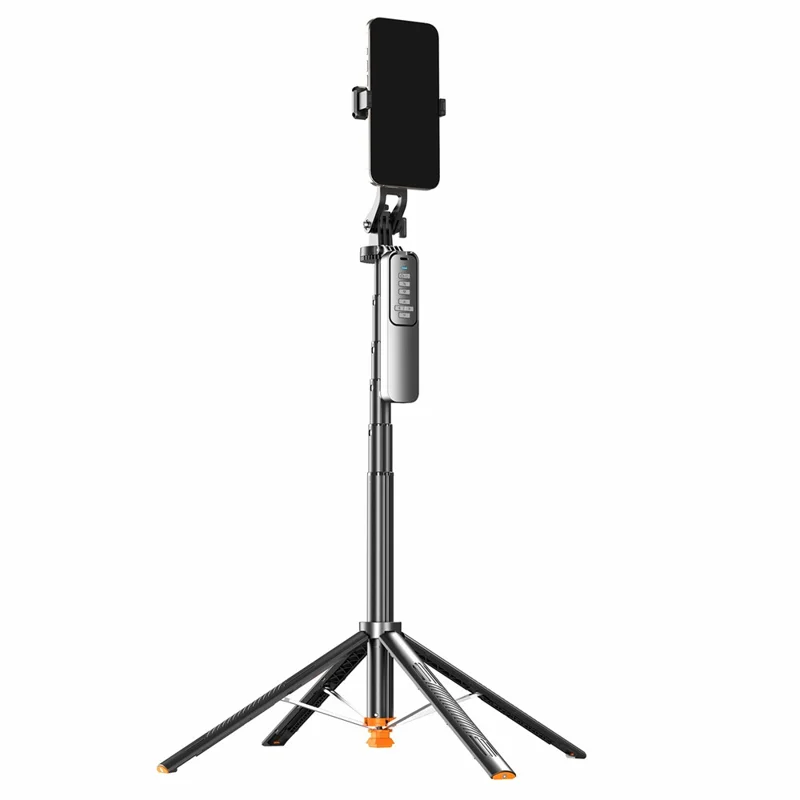 T05TK Bluetooth-compatible Tripod Selfie Stick with F2 Fill Lights Auto-Open Gimbal Stabilizer Remote Control Phone Stand for Photography - Black