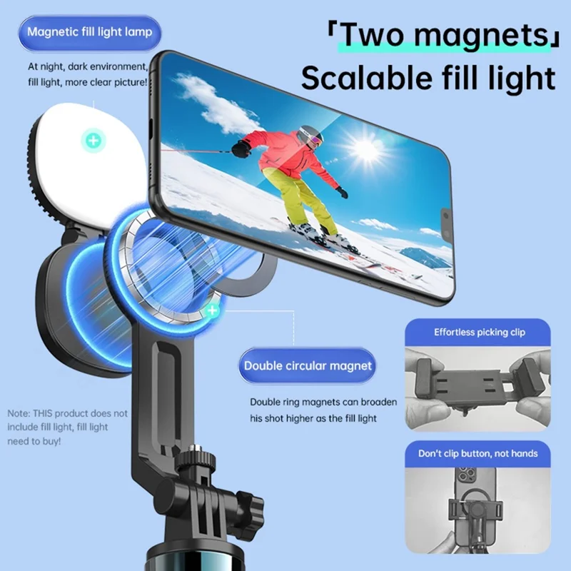 K14 Bluetooth-compatible Selfie Stick Tripod 1.7m Extendable Remote Control Compatible with MagSafe Magnetic Phone Stand for Live Streaming - Black