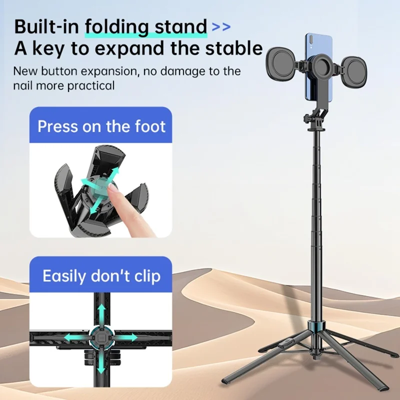 K14 Bluetooth-compatible Selfie Stick Tripod 1.7m Extendable Remote Control Compatible with MagSafe Magnetic Phone Stand for Live Streaming - Black