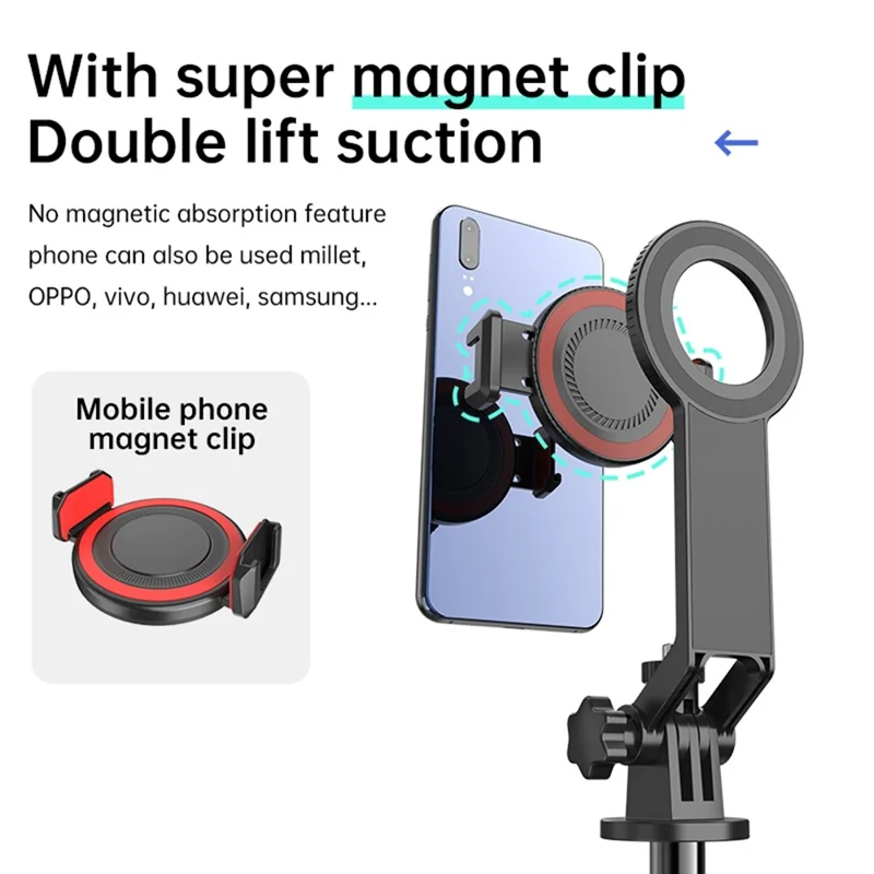 K14 Bluetooth-compatible Selfie Stick Tripod 1.7m Extendable Remote Control Compatible with MagSafe Magnetic Phone Stand for Live Streaming - Black