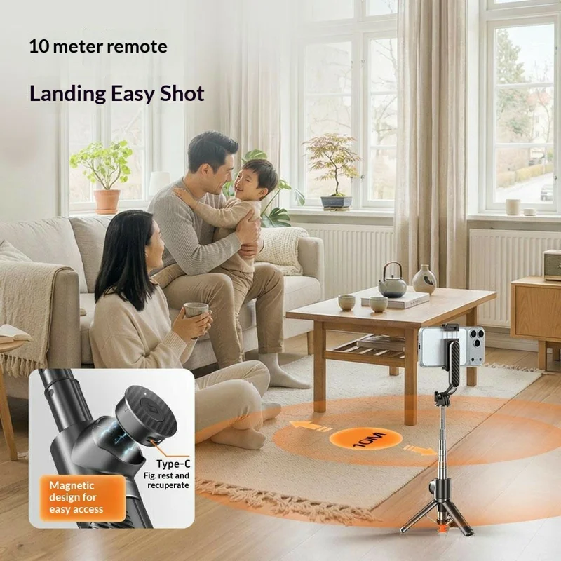T01S Selfie Stick Tripod 3-in-1 Extendable Bluetooth-compatible Remote Phone Holder Stand for Live Streaming - Black
