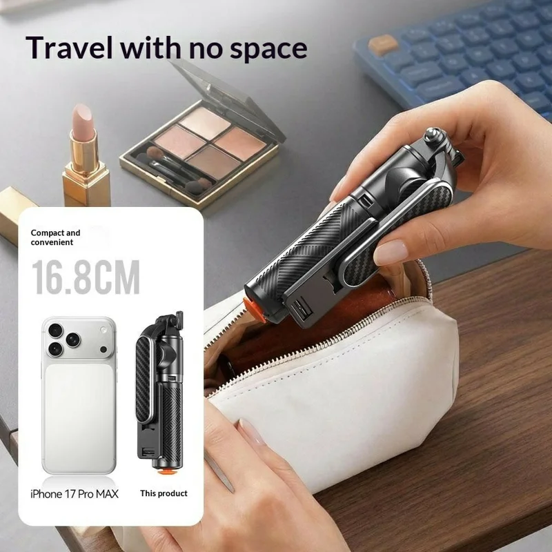 T01S Selfie Stick Tripod 3-in-1 Extendable Bluetooth-compatible Remote Phone Holder Stand for Live Streaming - Black